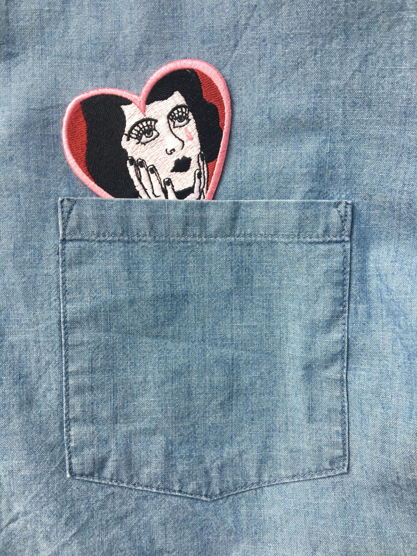 Cry lady, Iron on, patch, heart shape patch, illustration, gift, etsy, love patch